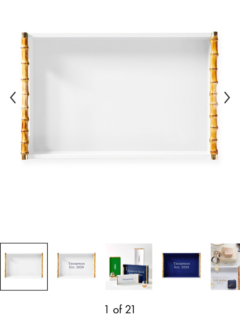 Mark & Graham White Vanity Tray with Bamboo-Style Gold Handles